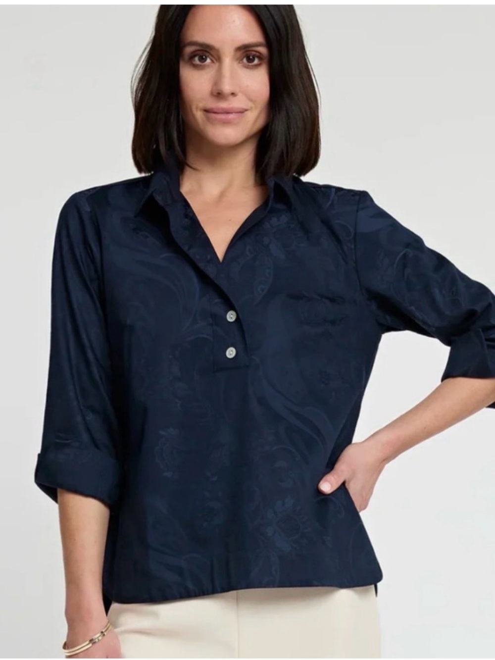 Hinson Wu Aileen Paisley Jacquard Navy Blouse